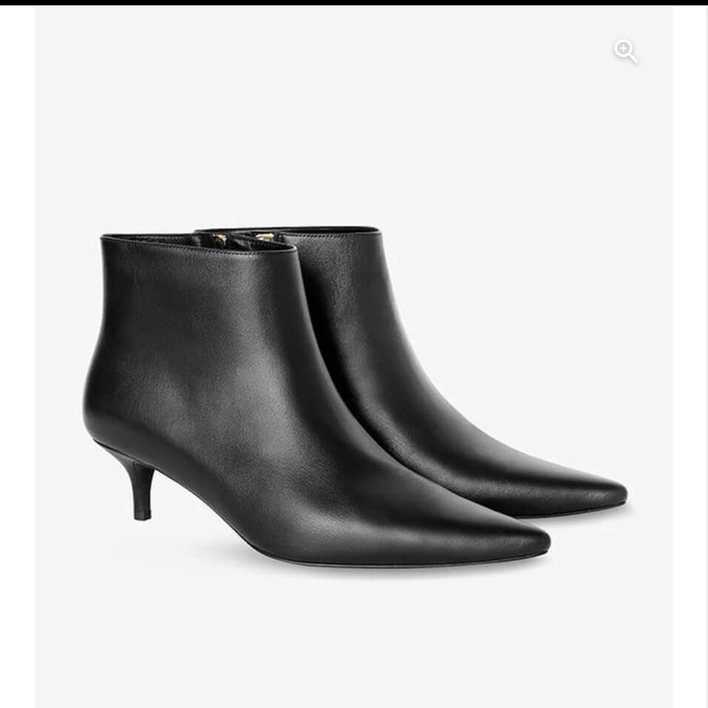 Anine Bing Black Leather Pointed-Toe Kitten Heel Ankle Boots